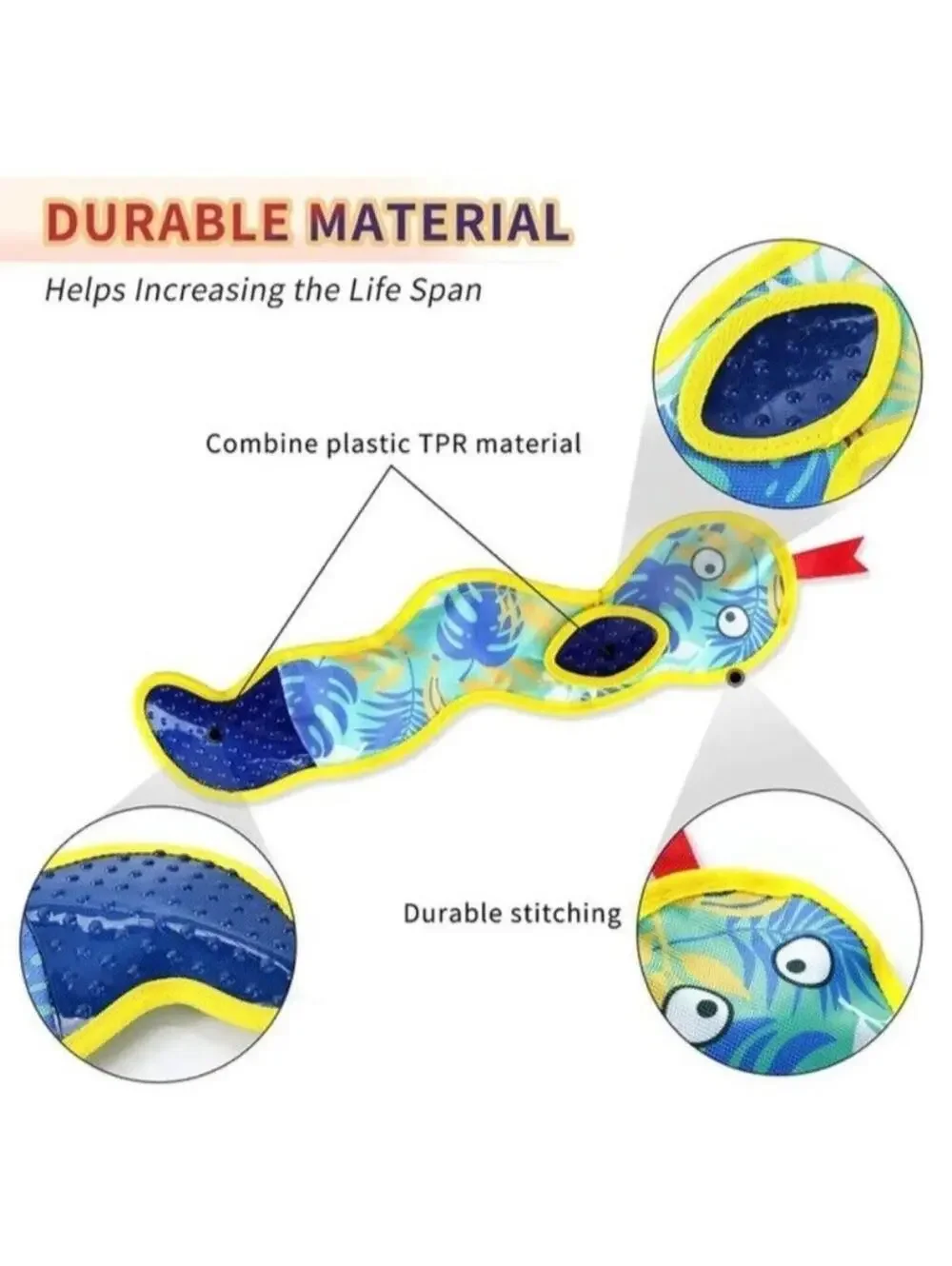 Dog Toy Snake Crinkle Squeak Blue & Yellow Snake Dog Toy New